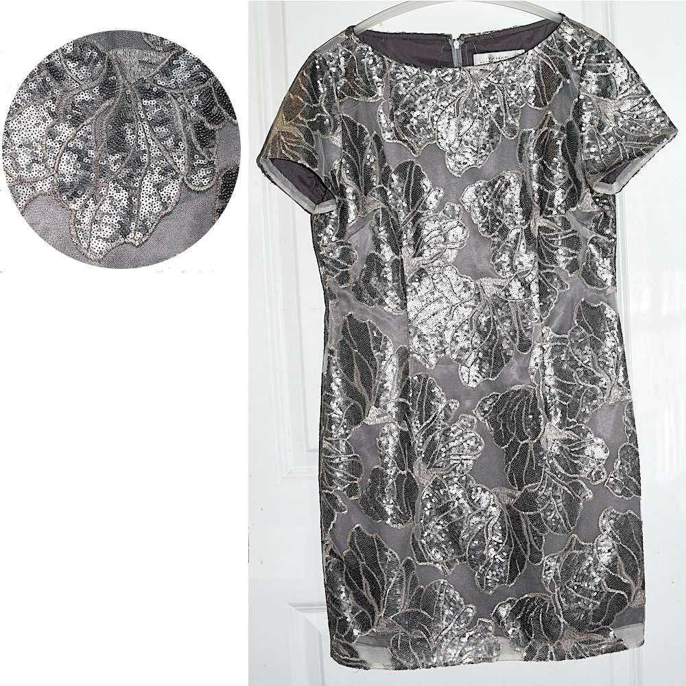 NWT Tahari by Arthur S. Levine Metallic Embroidered Sequin A-Line Dress